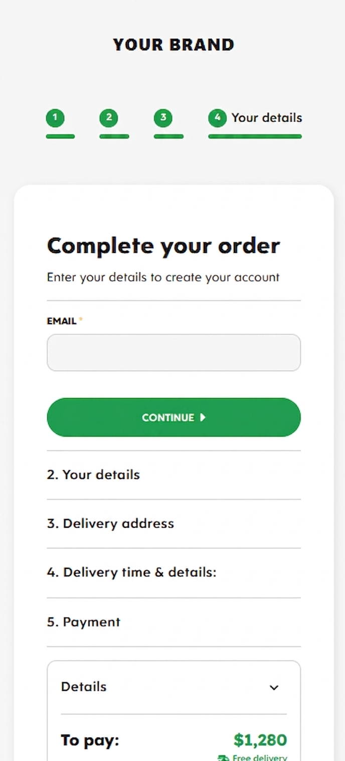 Mobile checkout step 4: the customer creates an account and pays